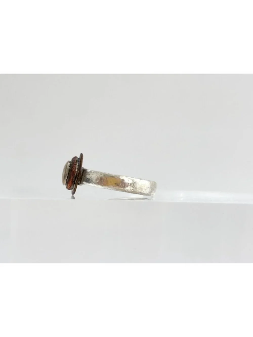 Mixed Metal Bronze Framed Sterling Silver 925 Vintage Ring - sz 4